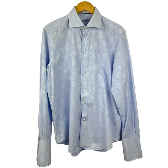 Robert Graham Mens 16 Flip Cuff Dress Shirt Button Down Light Blue Paisley M/L - Picture 15 of 15